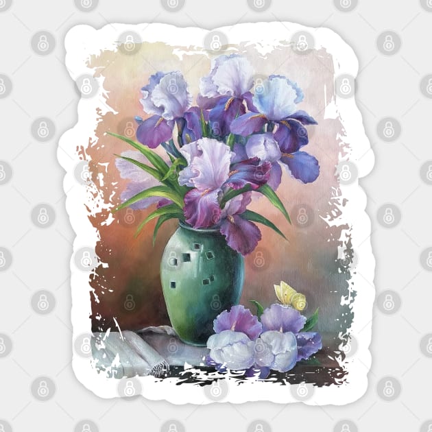 art, picturesque oil painting, bouquet of spring flowers irises Sticker by SwetlanaArt